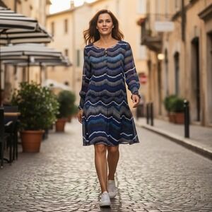 Diane Von‎ Furstenberg Kelley Smocked Chiffon Silk Peacock Striped Dress Size 0